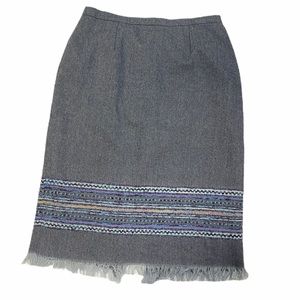 Sag Harbor Wool Mid Length Skirt Woven Stripe Fray